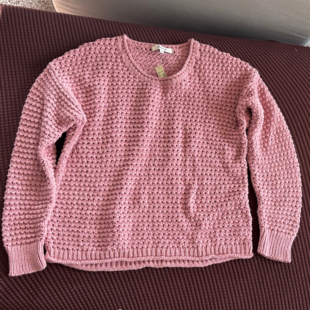 Madewell Pink Textured Crew Neck Sweater